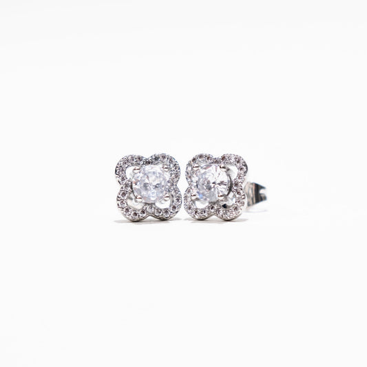 Floral CZ Halo Stud Earrings